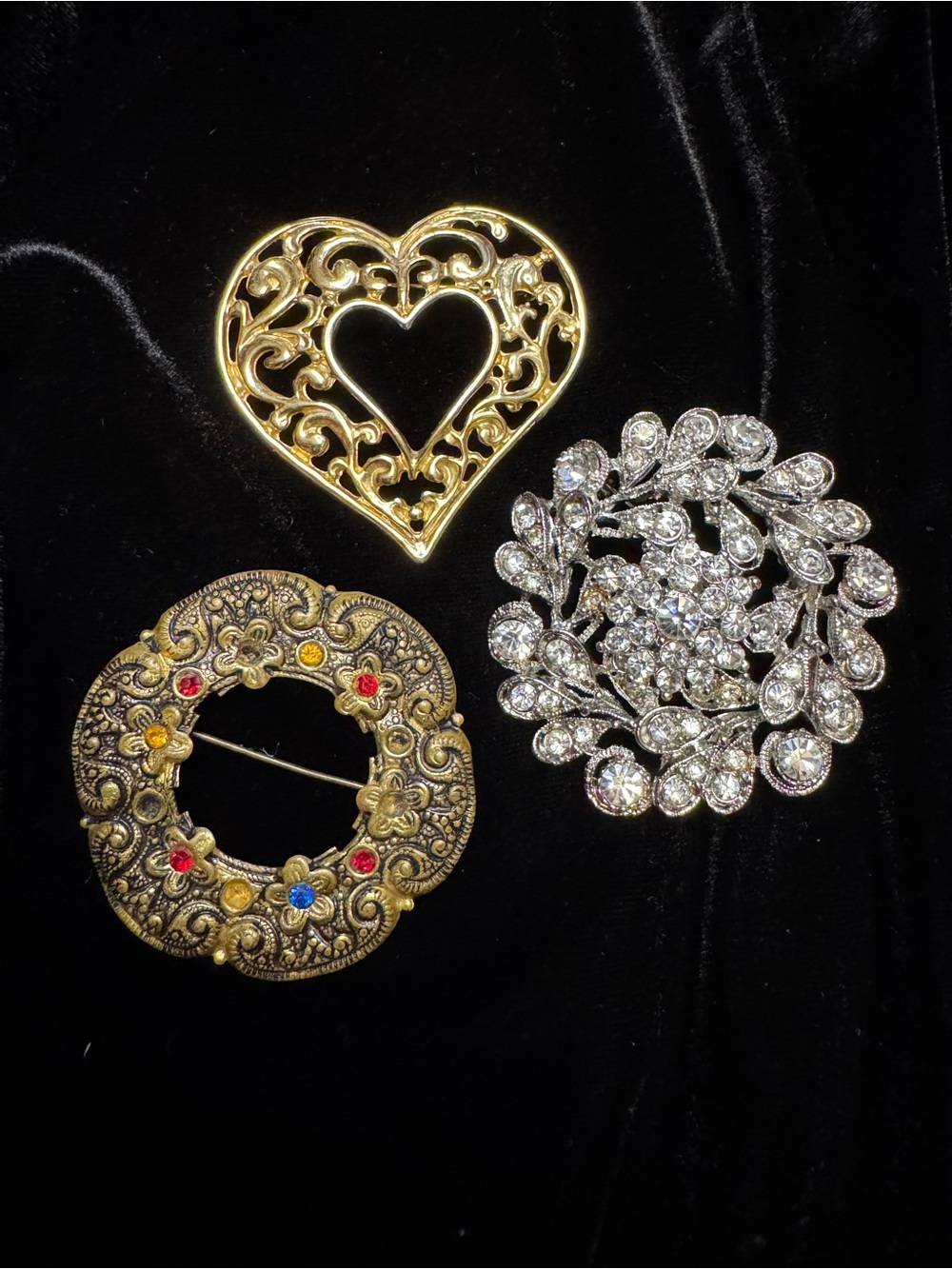 Vintage-Inspired Heart, Floral and Filigree Brooch Bundle